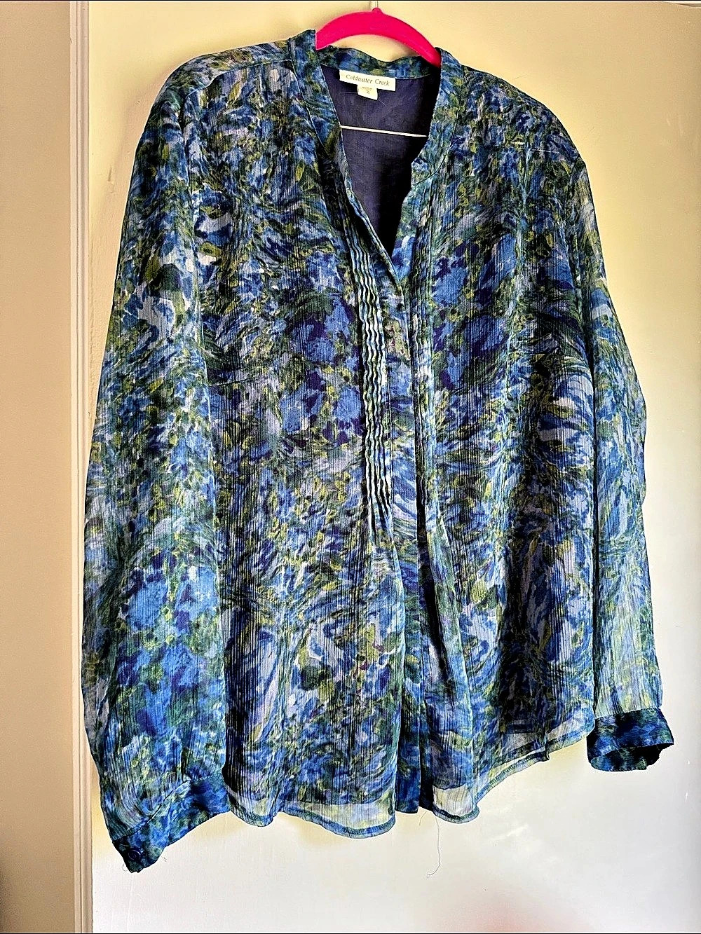 Coldwater Creek Abstract Blue & Green Blouse Size 1X Like New